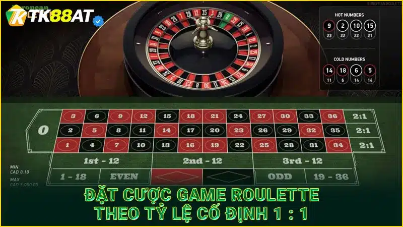 Đặt cược game Roulette theo tỷ lệ cố định 1 : 1